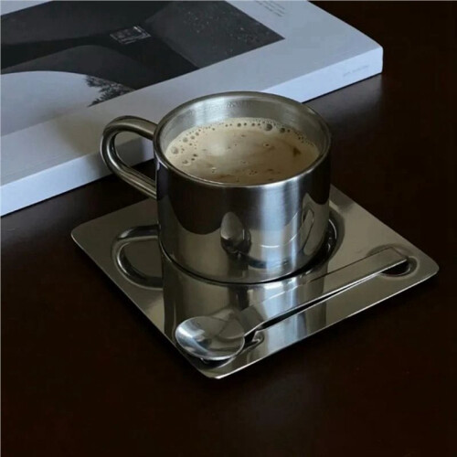 3X Coffee Cup Set with Spoon Placemat Kitchen Beverage Water Cup Tableware Accessories 2