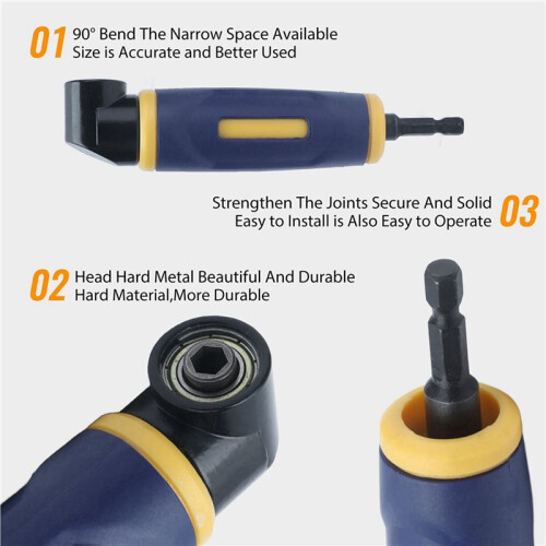 2X Extension Screwdriver Curved Screwdriver Right Angle Drill Adapter 90 Degree Yellow and  Drill Bit Attachment 2