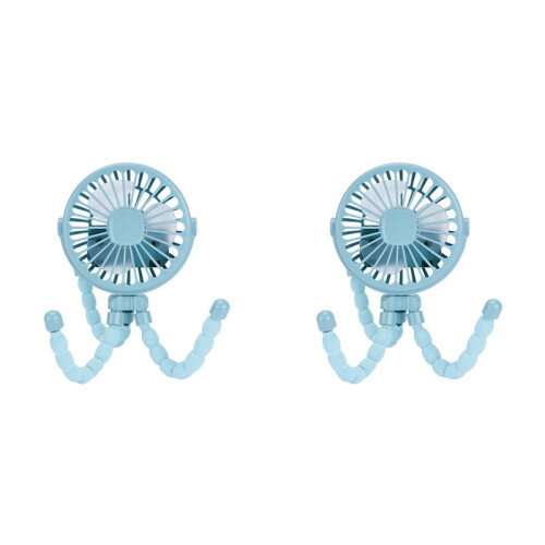 2X  Portable USB Rechargeable Silent  Fan 3 Speed Adjustable with Lighting Function for Car  Stroller 1