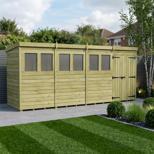 16 x 4 Pent Shed Tanalised (Double Door, With Windows)