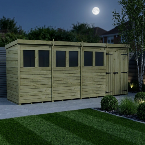 16 x 4 Pent Shed Tanalised (Double Door, With Windows) 2