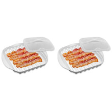 2X Spekschaal voor de Magnetron met Deksel, Plastic Spekkoker voor de Magnetron, Spekkoker voor de Magnetron met Deksel, voor Spek