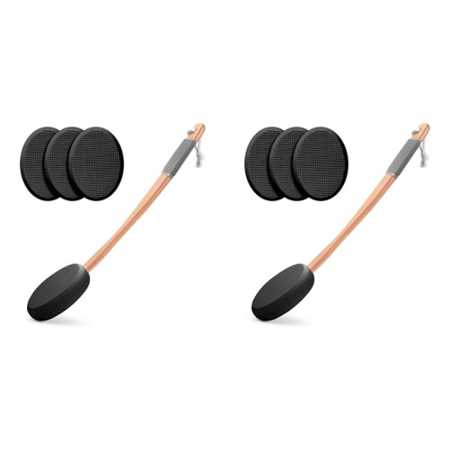 2X Back Lotion Applicator with Long Handle and 8 Replaceable Pads, Ideal for Young People and the Elderly-Black.