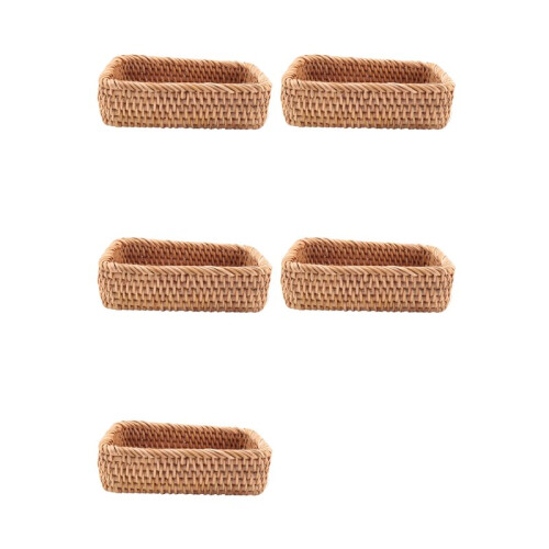 5X Hand-Woven Rectangular Rattan Wicker Basket Fruit Tea Snack Bread Picnic Cosmetic Storage Box-S