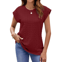 T-shirts met ronde hals en kapmouwen voor dames,-Bourgondië L