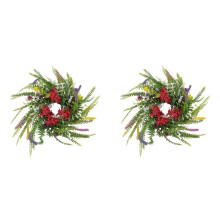 2X Ghirlande Primaverili per Porta D'Ingresso da 13,8 Pollici, Fiori Estivi di Benvenuto, Verde Resistente Alle Intemperie, Ghirlanda Rotonda per