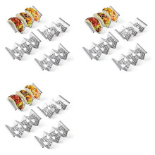 Taco Holder Stand, 12 Pack Stainless Steel Stand Rack with Handles, Taco Tray Holds to 3 Tacos, Taco Rack Stands