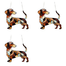 3X Sonnenfänger Aufhängen Am Fenster mit Dackelmotiv, für Drinnen und Draußen, Fensterdekoration mit Dackelmotiv, Buntglas, 9 cm