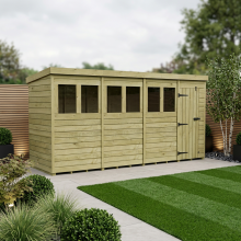 16 x 4 Pent Shed Tanalised (Single Door, With Windows)
