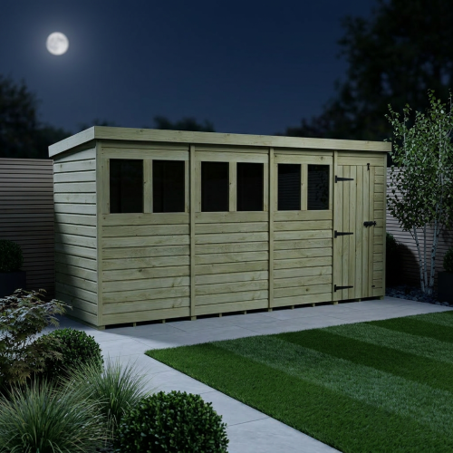 16 x 4 Pent Shed Tanalised (Single Door, With Windows) 2