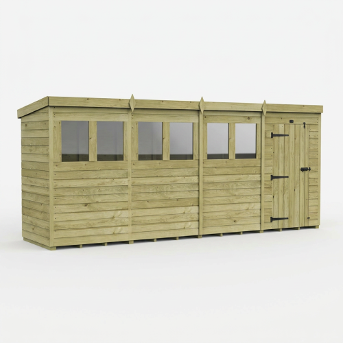 16 x 4 Pent Shed Tanalised (Single Door, With Windows) 1