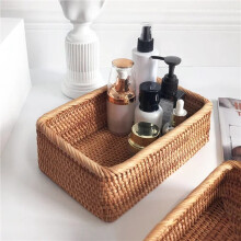 3X Handgeweven Rieten Mand Fruit-, Thee- en Broodmand Rechthoekige Opbergdoos voor Cosmetica
