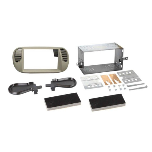 Placa de fachada 2-DIN compatível com Fiat 500 10/2007-07/2015 cinza pérola
