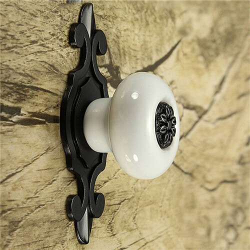 5X Vintage Ceramic Door Knobs Drawer Cabinet Cupboard Wardrobe Pull Handle White+Black 2