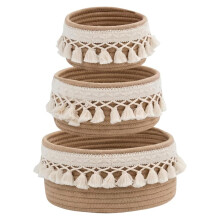 3 Pack Woven Basket,Macrame Makeup Basket,Boho Vanity Cosmetics Desk Storage Baskets,Natural Cotton Rope