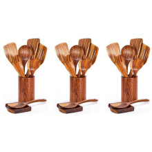 27 PCS Wooden Spoons for Cooking, Wooden Utensils for Cooking with Utensils Holder, Teak Wooden Kitchen Utensils Set
