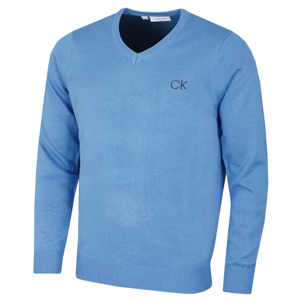 Calvin Klein (S, Blue Marl) Mens 2026 Durable Comfort V-Neck Tour Golf Sweater