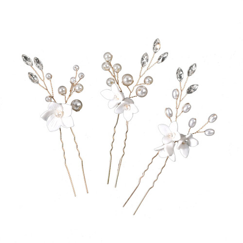 (Silver) Pearl U-Shaped Hairpin Wedding Tiara 2