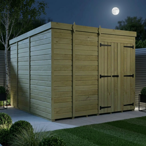 9 x 9 Pent Shed Tanalised (Double Door, No Windows) 2