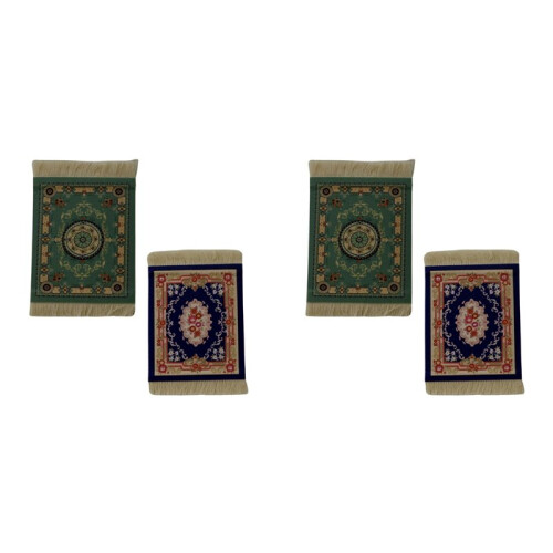 4X  Persian Woven Coasters Carpet Pattern Coaster Dining Table Decoration Technology.-Green
