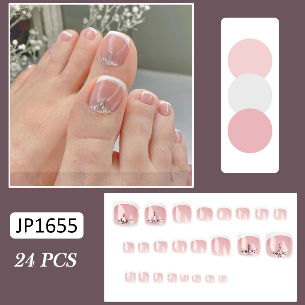 Zhouq-Outdoors (Jelly Glue Model) 24Pcs Rhinestone False Nails For Women