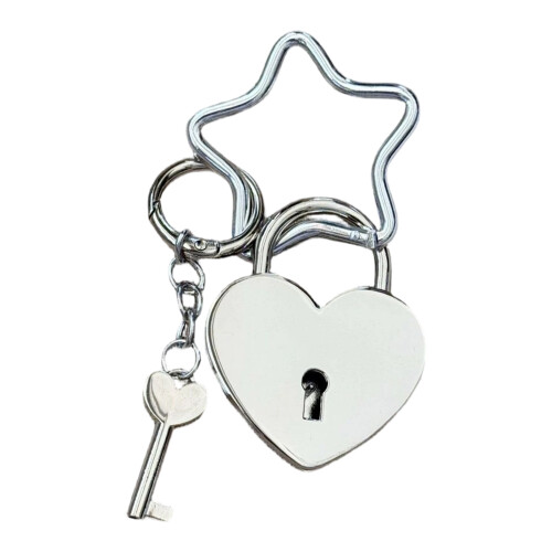 Fashionable Oversized Love Lock Keyring Perfect For-Silver