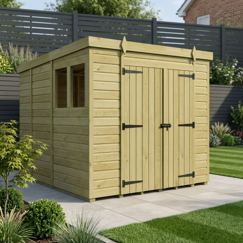 9 x 9 Pent Shed Tanalised (Double Door, With Windows)