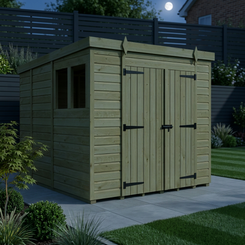 9 x 9 Pent Shed Tanalised (Double Door, With Windows) 2