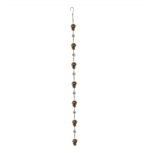 3X Pine Cone Shaped Rain Chain, Ancient Graffiti Pine Cone Decorative Hanging Chain, Metal Iron Bells 1