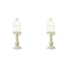 2X Vintage Bird Cage Candle Holder Wedding Table Decoration Props Wedding Decoration Metal Iron Candle Holder,White,L