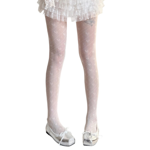 Women's Patterned Tights Heart Fishnet Stockings High-White