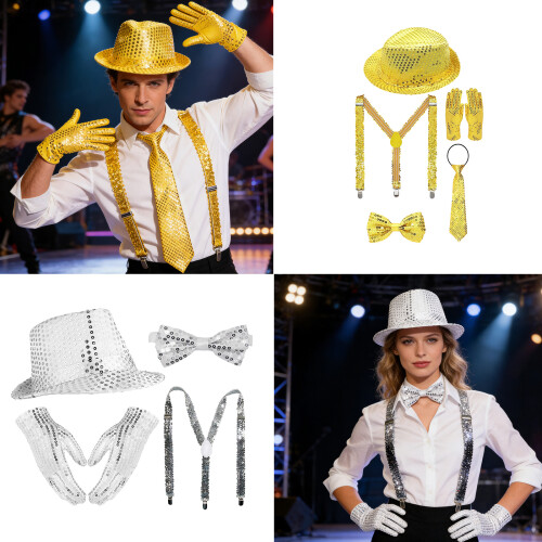 Sequins Dance Star Costume 80s 90s Stage Outfit Hat-Set 4 2