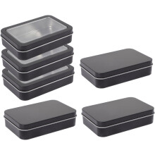 6-delige doos van blik met kaarthouder en transparant deksel, compacte opbergdoos voor spelletjes, kralen en sieraden.