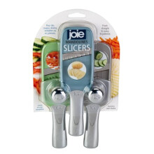 Joie Mandoline Slicers, 3-Piece Set, Hand-Held Adjustable Stainless Steel Kitchen Slicers with Safety Guard for Effortless Vegetable & Fruit Slicing