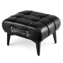 GreenWhim Faux Leather Ottoman Pouf Stool 36.5x30x23.5CM – Multifunctional Accent Table Footrest Seat for Living Room Bedroom (Black)