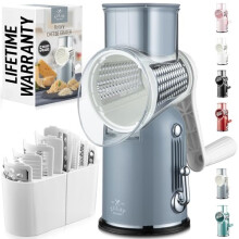 Zulay Kitchen Rotary Cheese Grater 5 Blade Shredder - Manual Hand Crank Cheese Grater with Reinforced Suction & 5 Interchangeable Drums - Easy to Use,
