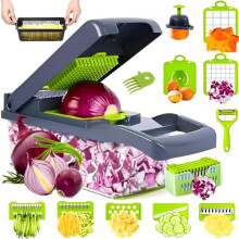 16 in 1 Vegetable Chopper,Vegetable Cutter Mandoline,Veg Chopper and Dicer with 1.2L Container & Draining Basket, Kitchen Multifunctional Mandoline