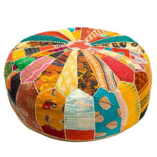 Mandala Life ART Green Round Velvet Pouf Cover - Soft Embroidered Ottoman Slipcover with Moroccan Design, 24 Inch Diameter, Ideal for Living Room,