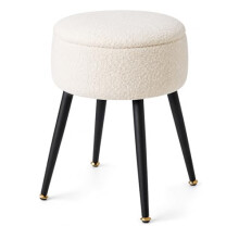 EVERGOODS Round Dressing Table Stool with Storage, Faux Teddy Fur Makeup Vanity Stool, WhiteFootrest Ottoman with Metal Legs (White)