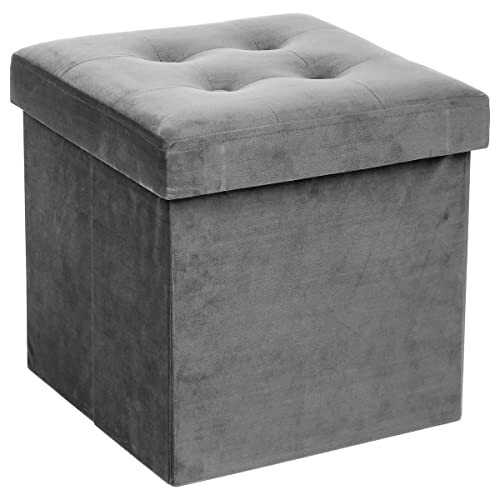 Atmosphera Lysandre Folding Pouffe Grey Velvet Effect