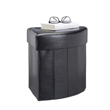Relaxdays Corner Storage Ottoman, Folding Padded Stool with Storage Space, Modern Footstool HWD 38 x 38 x 38 cm, Black