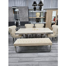 Modernique Precious Modern Chrome Legs And Velvet Luxury Upholstered Living Bedroom Hallway Seat Bench Footstool in Black, Grey, Beige Velvet 155