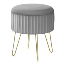 WOLTU Foot Stool, Ottoman Storage Box with velvet Seat and Metal Legs, Round Storage Stool for Living Room/Bedroom/Hallway, φ31.5xH37.5cm, Light Grey