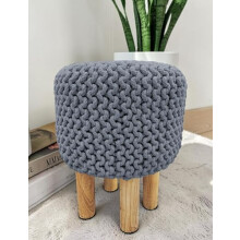CASVO Handmade Jute Pouffe Stool with Wooden Base | Cotton Knitted Ottoman Footstool | Round Sitting Pouf for Living Room Library Office & Home