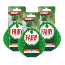 Fairy TearDrop Scrubber Washing Up Non-Scratch Sponge, Green, Bulk 3 pack