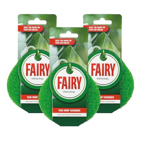 Addis Fairy TearDrop Scrubber Washing Up Non-Scratch Sponge, Green, Bulk 3 pack
