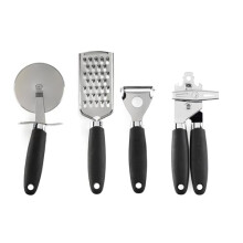 Russell Hobbs RH03233EU7 4-Piece Kitchen Gadget Set – Venus Collection, Peeler, Can Opener, Pizza Cutter, Grater, Hanging Hooks, Soft Touch Handles,