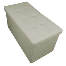 HomeHarmony Quilted Top Folding Storage Ottoman Seat, Stool, Toy Storage Box Faux Leather (Cream, Large)
