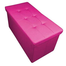 HomeHarmony Quilted Top Folding Storage Ottoman Seat, Stool, Toy Storage Box Faux Leather (Fuchsia Pink, Large)