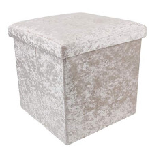 DANIEL JAMES Housewares Crushed Velvet Ottoman Foot Stool Storage Box Furniture Seat Rest Cube Foldable (Cream)